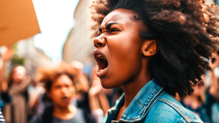 stop racism black activist girl protesting against government. AI generatedの素材
