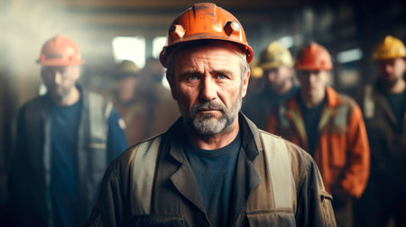 Men industrial engineer wearing a while standing in a heavy industrial factory. AI generated.の素材