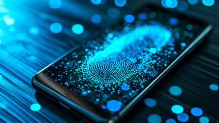 concept of two-factor verification on a smartphone using a fingerprint. AI generated.の素材