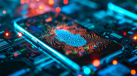 concept of two-factor verification on a smartphone using a fingerprint. AI generated.の素材
