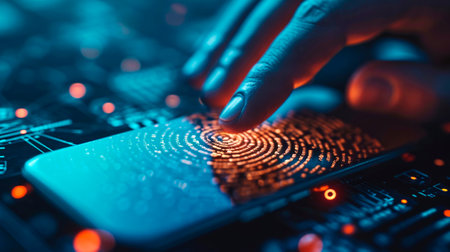 concept of two-factor verification on a smartphone using a fingerprint. AI generated.の素材