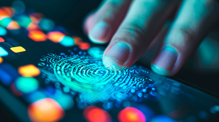 concept of two-factor verification on a smartphone using a fingerprint. AI generated.の素材