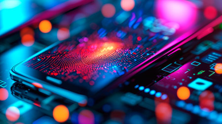 concept of two-factor verification on a smartphone using a fingerprint. AI generated.の素材