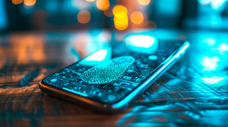 concept of two-factor verification on a smartphone using a fingerprint. AI generated.の素材