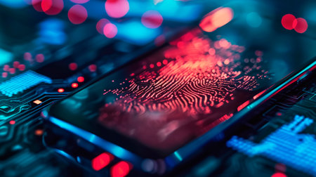 concept of two-factor verification on a smartphone using a fingerprint. AI generated.の素材
