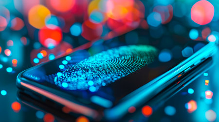 concept of two-factor verification on a smartphone using a fingerprint. AI generated.の素材