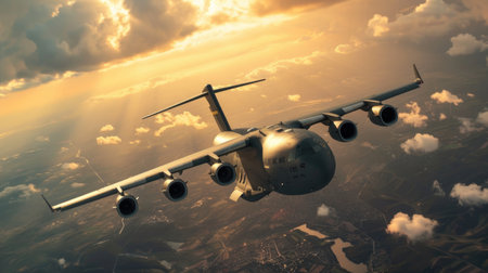 Airplane flying in the sky. 3d illustration. 3d renderingの素材