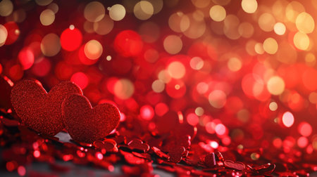 Valentines day background with red hearts on bokeh backgroundの素材