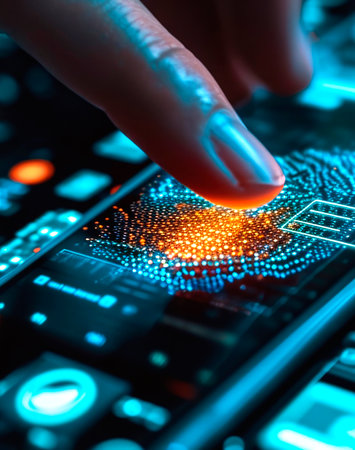 concept of two-factor verification on a smartphone using a fingerprint. AI generated.の素材