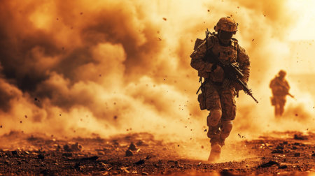 Soldier in the smoke. Military concept. Selective focus.の素材