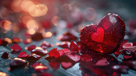 Valentine's day background with red hearts and bokehの素材