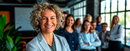 Smiling attractive senior businesswoman wearing glasses head shot, happy aged teacher, successful woman company boss, older female executive.の素材
