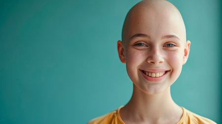 Little girl after chemotherapy in clinic. International Childhood Cancer Dayの素材