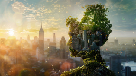 Sustainable environment concept. The image depicts human thinking towards preserving nature. World environment day, earth day and climate change.の素材