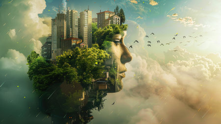 Sustainable environment concept. The image depicts human thinking towards preserving nature. World environment day, earth day and climate change.の素材