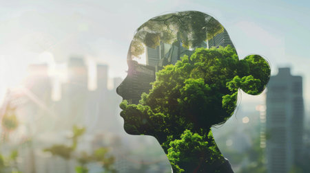 Sustainable environment concept. The image depicts human thinking towards preserving nature. World environment day, earth day and climate change.の素材