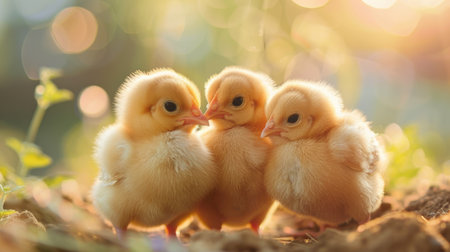 Yellow baby chickens were grounding in the farm to started feeding in the chicken farm businessの素材