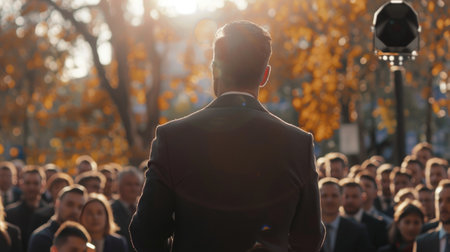Male presenter speaks to audiences at workshopの素材