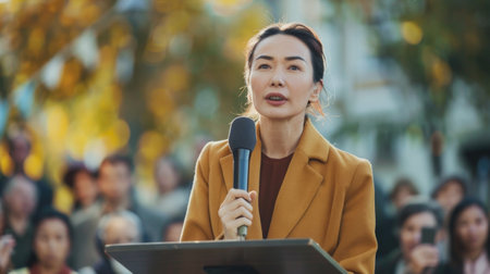 Female presenter speaks to audiences at workshopの素材