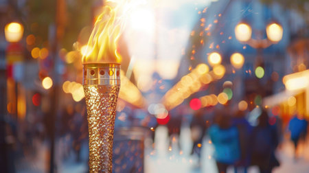 Olympic torch burning, illustration for Olympic games in summer 2024 imagined by AI generative - not the actual event.の素材
