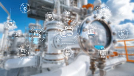 Industry 4.0 IOT concept with icons on the virtual screen.の写真素材