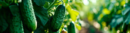 cucumber plantation in a beautiful and fresh rural area. AI generated.の素材
