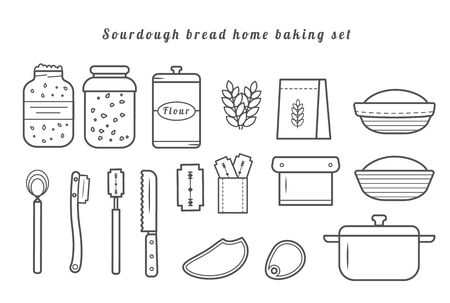 Set of vector outline icons of homemade sourdoughのイラスト素材
