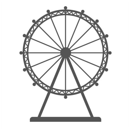 Liner icon of ferris wheel silhouette isolated on white background. Flat vector amusement park sideshow.のイラスト素材
