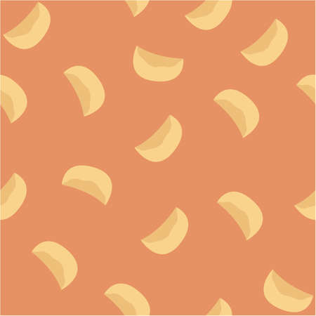 Seamless pattern of dumplings, varenyky, pelmeni, ravioli or momo, dim sum. Dumplings on orange...