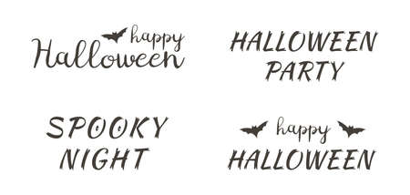 Happy Halloween lettering phrases set. Lettering composition with advertising text. Halloween Sale bright for seasonal discount. Flat vector illustration isolated on white backgroundのイラスト素材