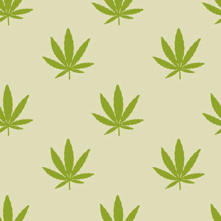 Hemp or green cannabis leaves seamless vector pattern. Natural remedy, marijuana for medical design in pastel organic colors. Background for medical article on CBD oil. Vector flatのイラスト素材
