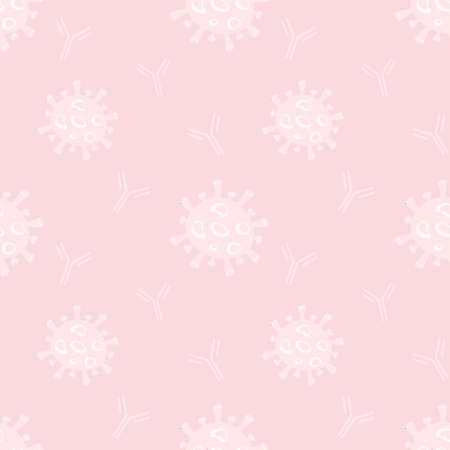 Seamless pattern with Covid Antibodies Test sign. Medical symbol of virus antibody. Repeated background in pale colors. Vector illustration in flat style.のイラスト素材