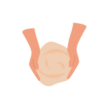 Kneading dough hands. Homemade bakery. Making sourdough bread. Instruction for baking recipe. Flat vector cartoon illustration for cookbook or cooking blogのイラスト素材