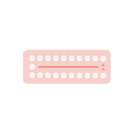 Women contraceptive hormonal birth control medication colored flat style icon. Female oral contraception pills blister. Safe sex vector element.のイラスト素材
