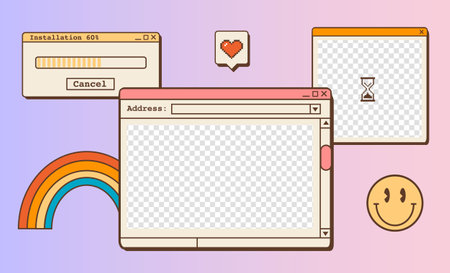 Retro vaporwave desktop wallpaper template. Abstract vintage aesthetic background. 90s old computer...