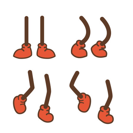 Comical cartoon legs in action collection. Funny feet in shoes. Mascot character body parts set. Vector illustration isolated on white background.のイラスト素材