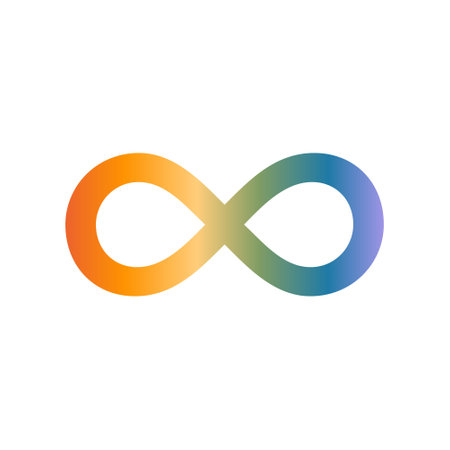 Rainbow infinity icon for World Autism Awareness Day. Autistic special child. ASD mental disorder symbol. Vector flat illustration isolated on white background.のイラスト素材