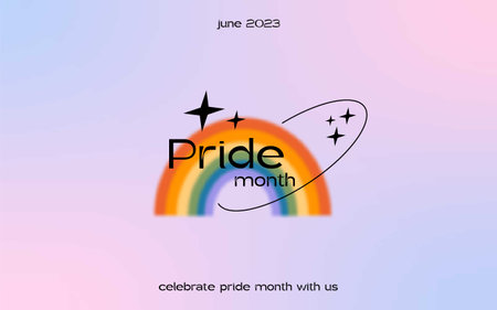 Happy pride month web banner design. Gradient mesh background with LGBTQ rainbow flag colored heart. Queer celebration poster template in retro minimalist y2k trendy style. Vector illustration.のイラスト素材