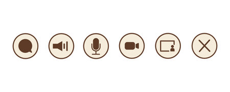 Video or audio call outline color icons for application. Send message, speaker, microphone, video conference, share screen and end call button. Aesthetic retro computer interface. Vector illustration.のイラスト素材