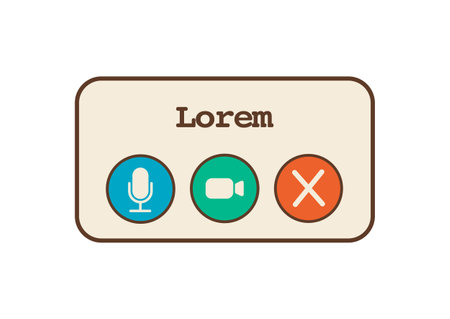 Video or audio call widget with outline icons. Aesthetic vintage style icons. Speaker, video conference and end call button. Nostalgic UI. Retro computer interface. Vector illustration.のイラスト素材