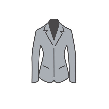 Grey Horse Riding Blazer Flat Outline Colored Icon. Stylish Vector Illustration for Fashion, Formal Wear and Modern Attire Concepts. Isolated on White Background.のイラスト素材