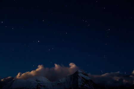 Snow mountain and star skyの写真素材
