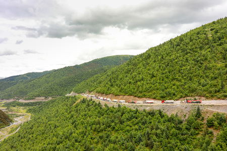 Heavy truck fleet on the Sichuan-Tibet lineの写真素材
