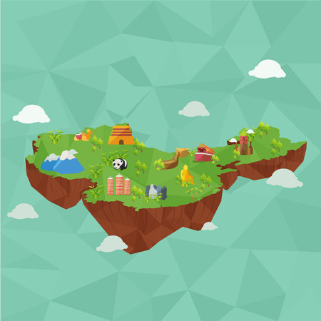 Vector China map ,China landmark ,cute islandのイラスト素材