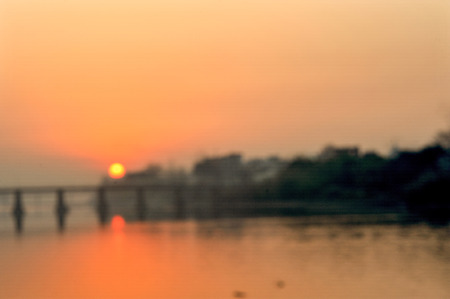 Riverside scenery sunset in blur backgroundの写真素材