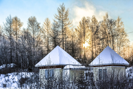 Landscape view of a snowy land のeditorial素材