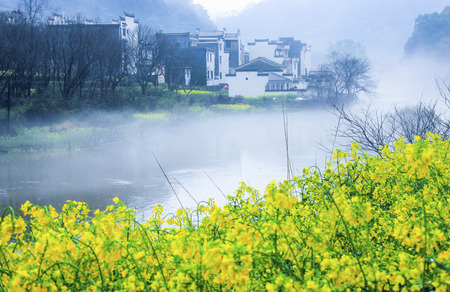 Spring view in an ancient town in Anhui, Chinaの写真素材