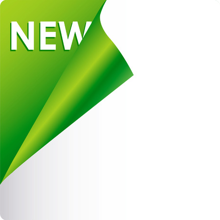 Text new on green background under curled corner of page のイラスト素材