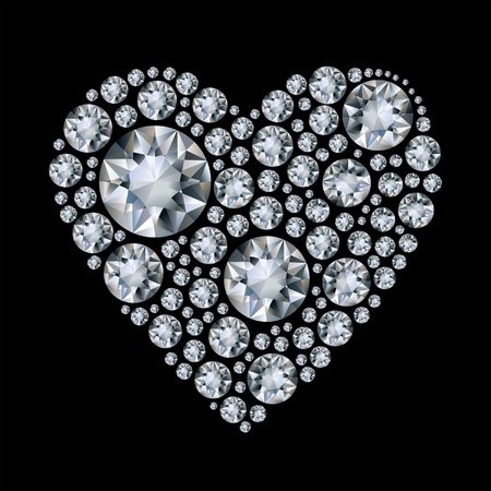 Vector shiny diamond heart on black background のイラスト素材