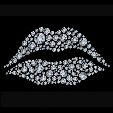 Lips shape made up a lot of diamond on the black background のイラスト素材
